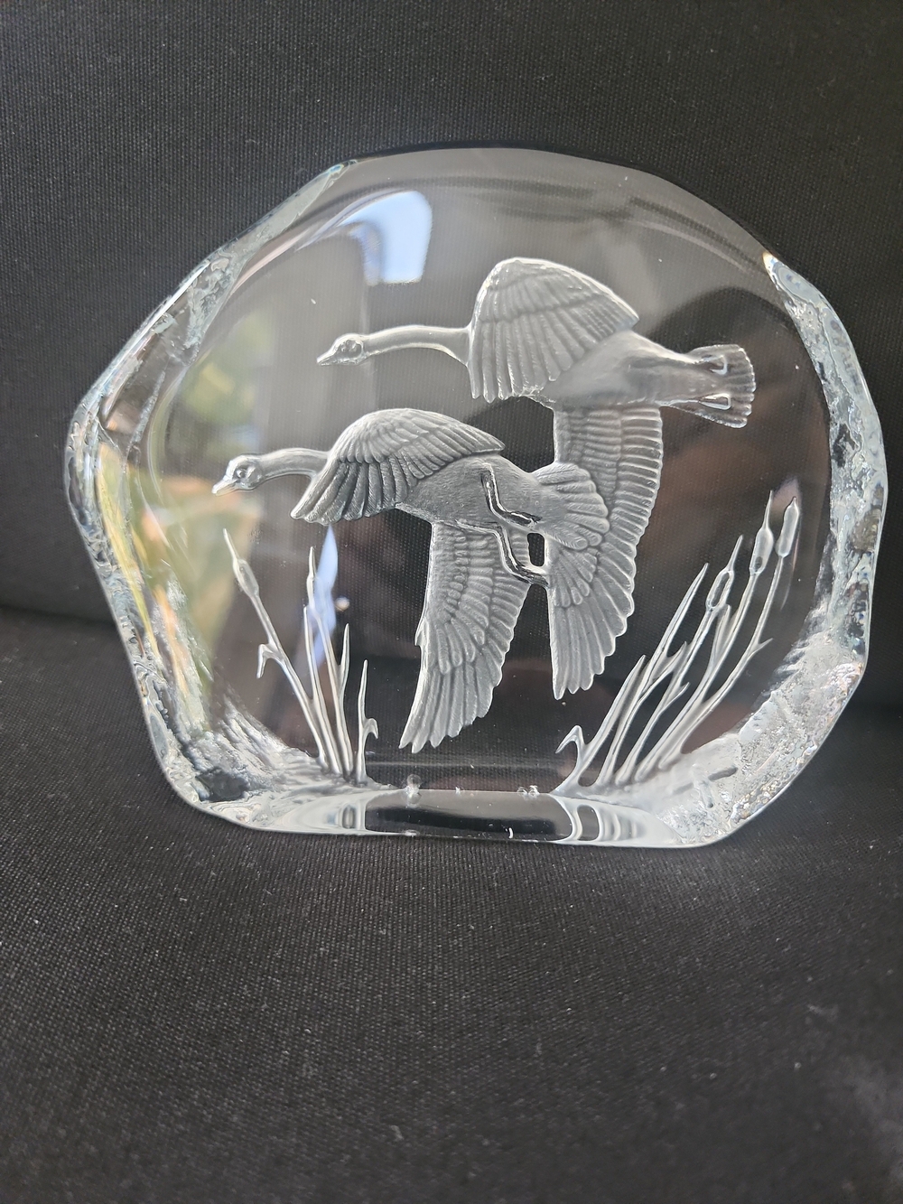 Vintage Dartington Crystal - Geese in Flight - Paperweight Signed A. Capredoni